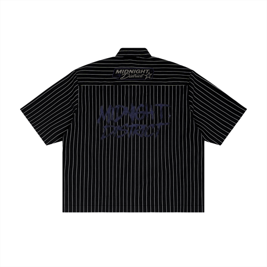 MIDNIGHT DISTRICT Striped Boxy Button-Up Shirt