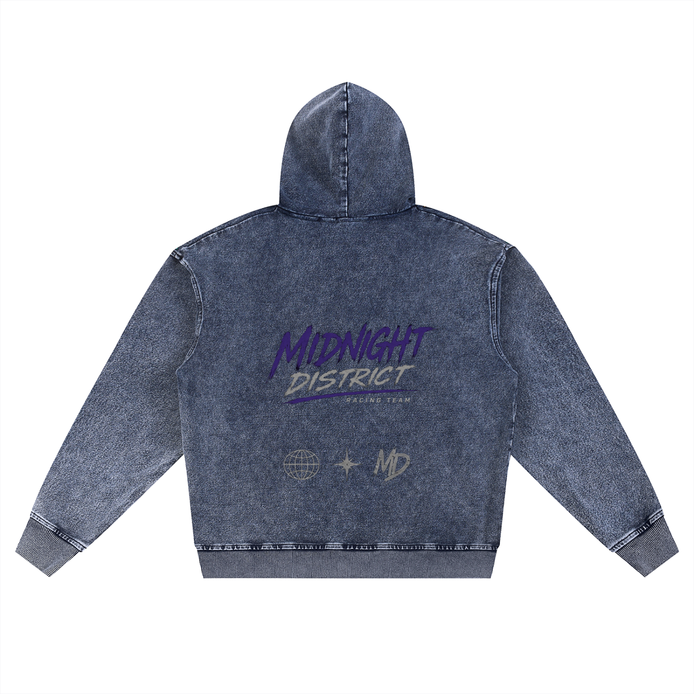 MIDNIGHT RACING Snow Wash Oversized Zip-Up Hoodie