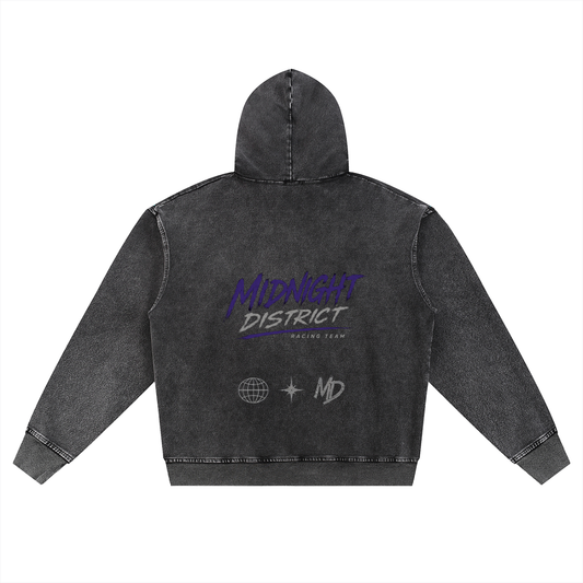 MIDNIGHT RACING Snow Wash Oversized Zip-Up Hoodie