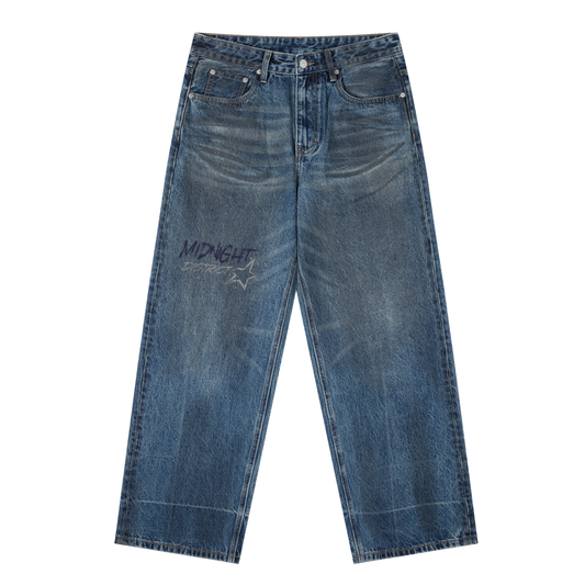 MIDNIGHT DISTRICT Vintage Wash Baggy Denim Jeans