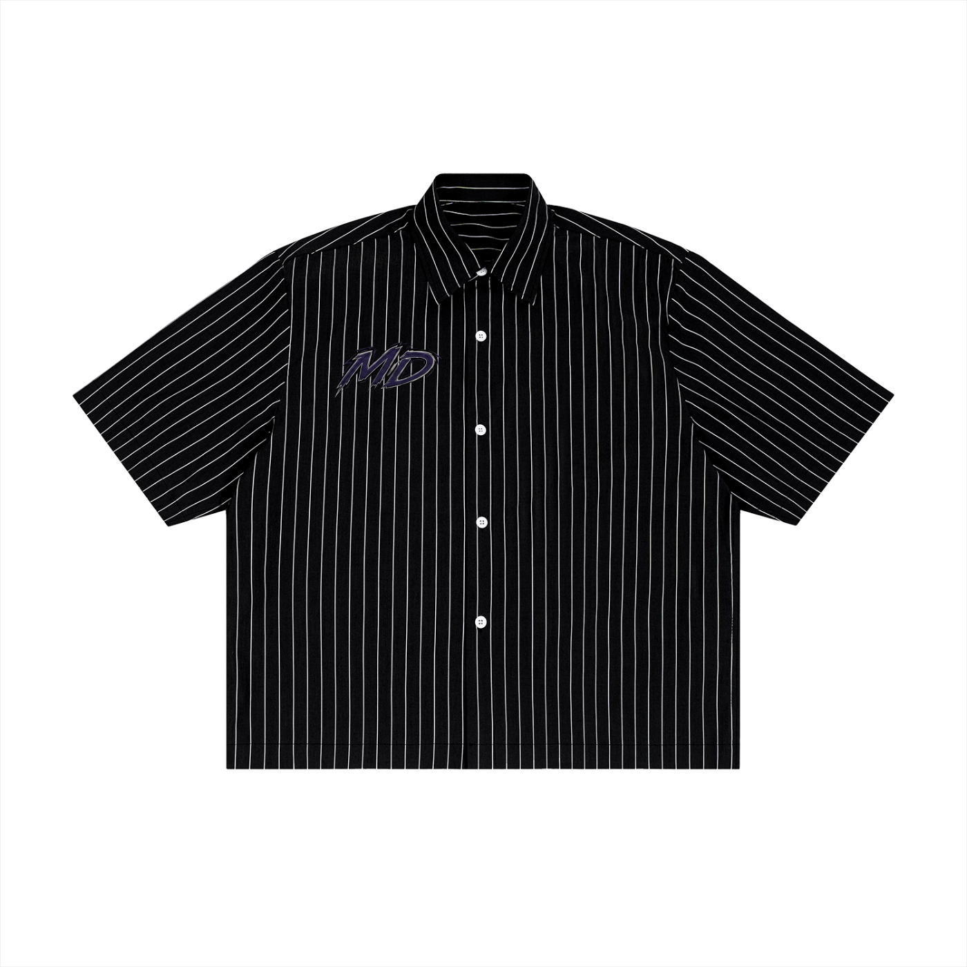 MIDNIGHT DISTRICT Striped Boxy Button-Up Shirt