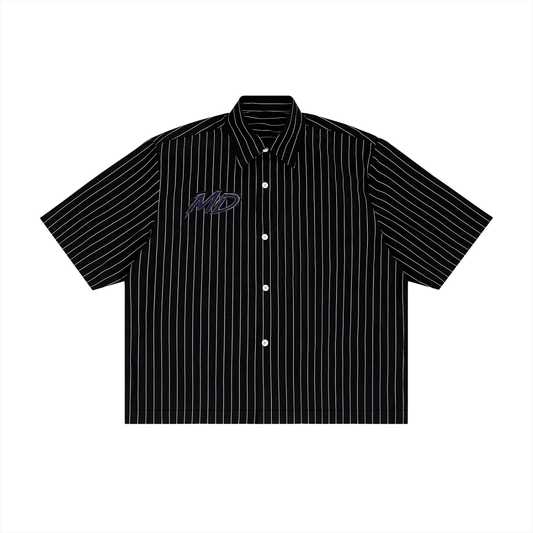 MIDNIGHT DISTRICT Striped Boxy Button-Up Shirt