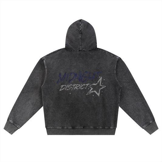 MIDNIGHT DISTRICT OG COLLECTION Snow Wash Oversized Zip-Up Hoodie