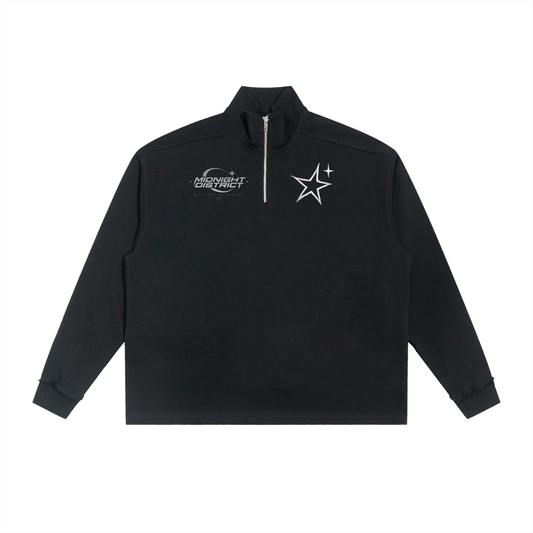 MIDNIGHT DISTRICT Quarter-Zip Rolled Edge Fleece Sweatshirt