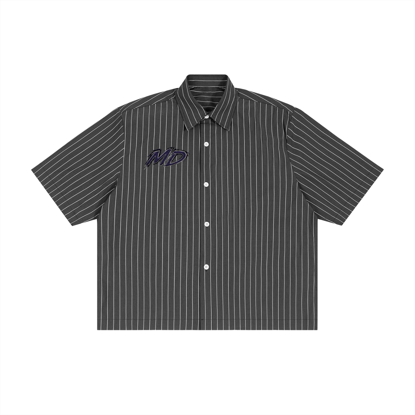 MIDNIGHT DISTRICT Striped Boxy Button-Up Shirt