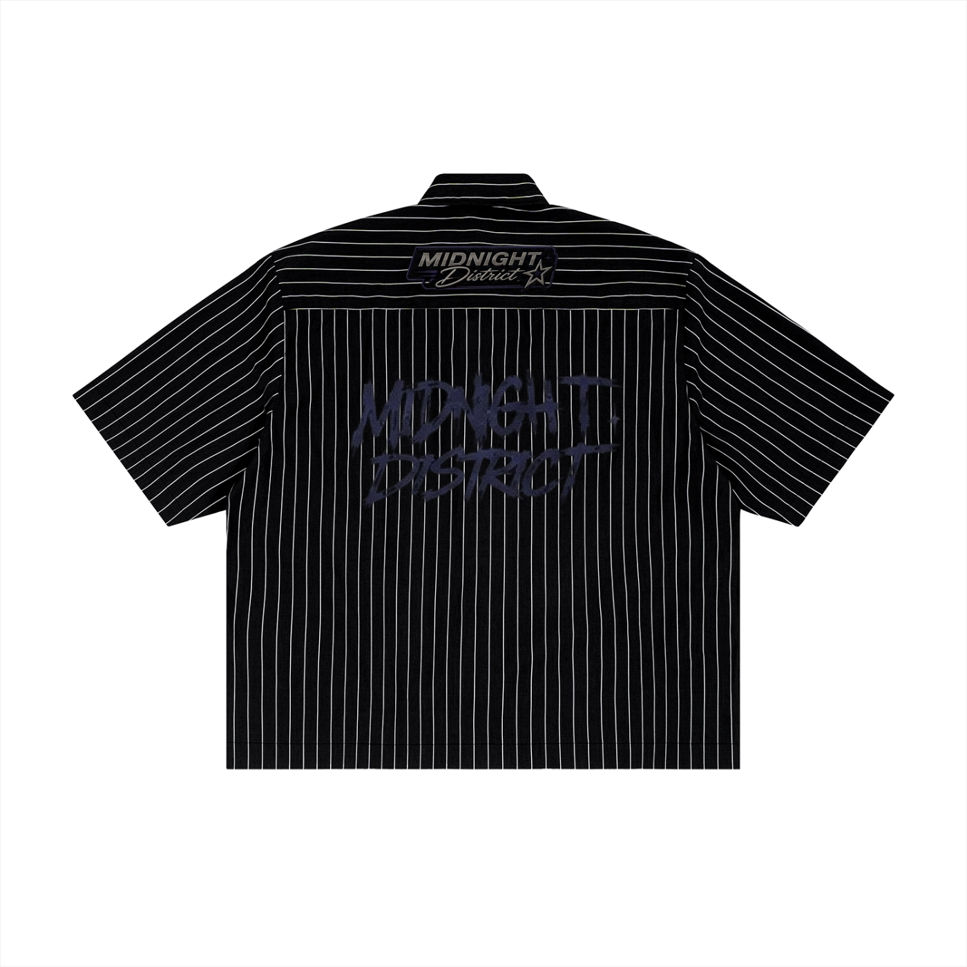 MIDNIGHT DISTRICT Striped Boxy Button-Up Shirt