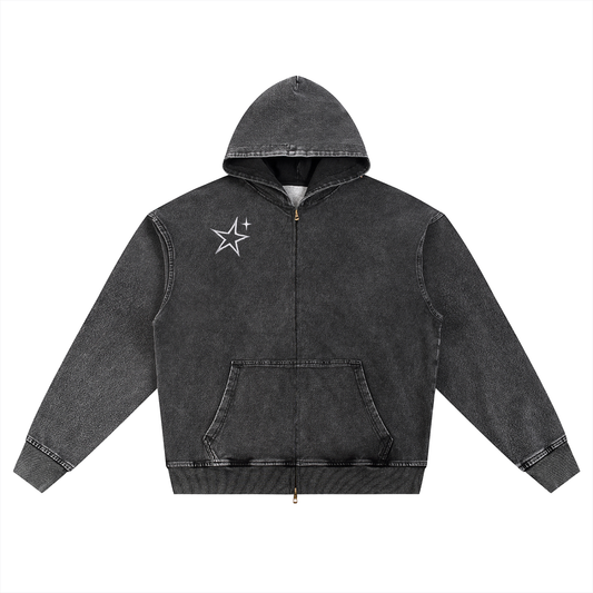 MIDNIGHT DISTRICT OG COLLECTION Snow Wash Oversized Zip-Up Hoodie