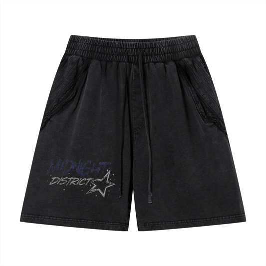 MIDNIGHT DISTRICT OG COLLECTION Vintage Wash Raw Edge Shorts