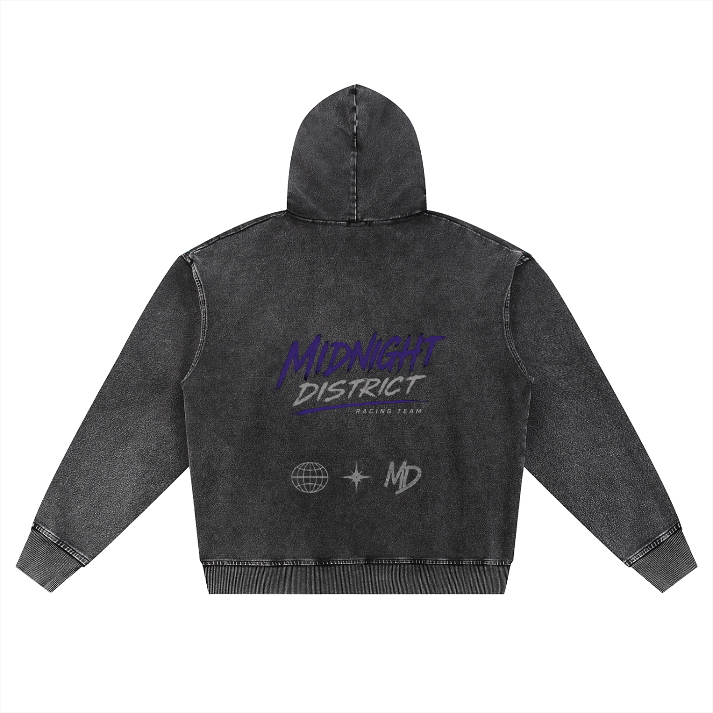 MIDNIGHT RACING Snow Wash Oversized Zip-Up Hoodie