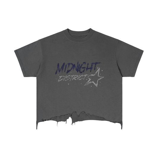 MIDNIGHT DISTRICT OG COLLECTION Vintage Wash Boxy Distressed Hem T-Shirt